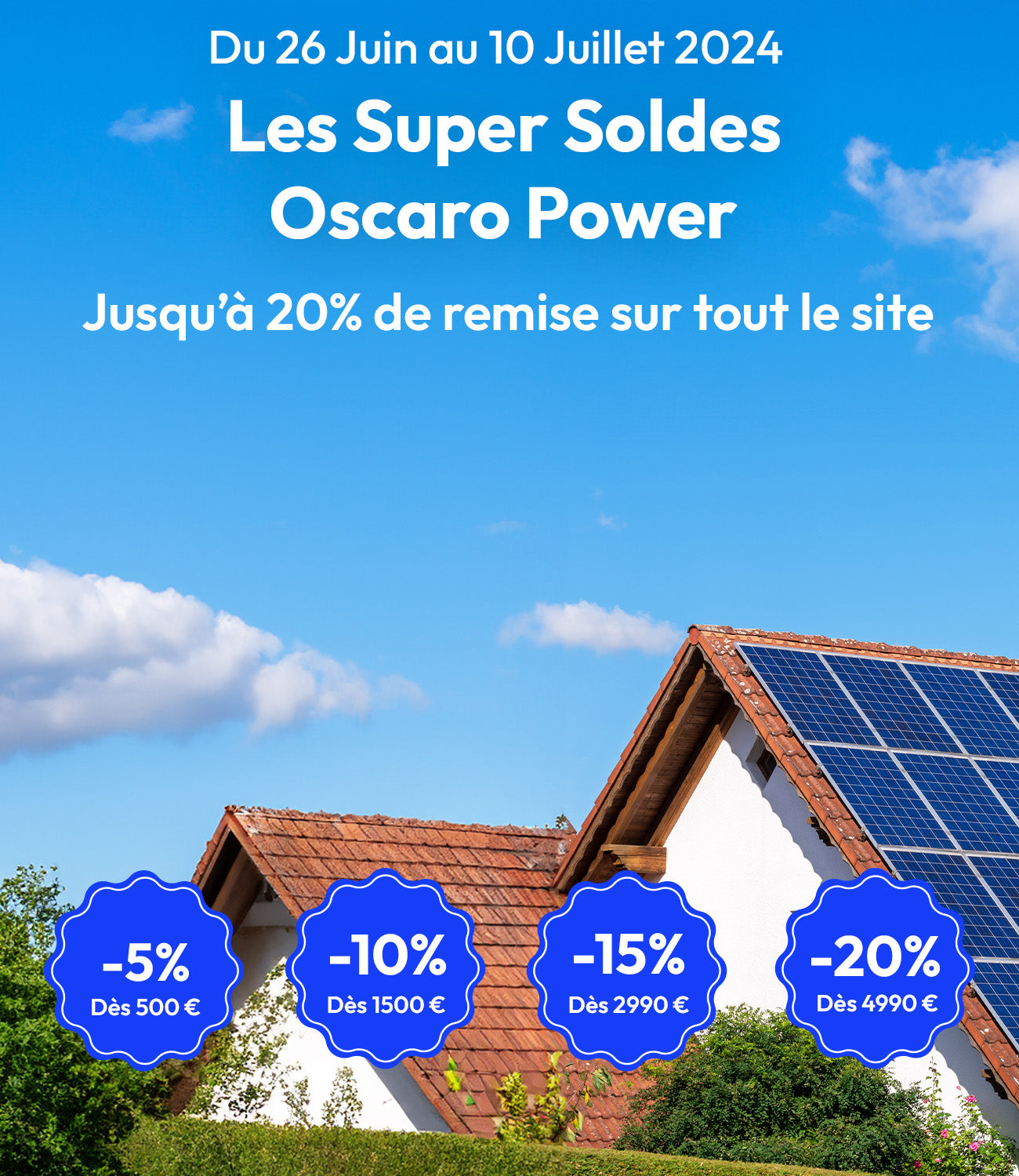 Maison avec panneaux solaires - pastilles promotionnelles Soldes Oscaro Power