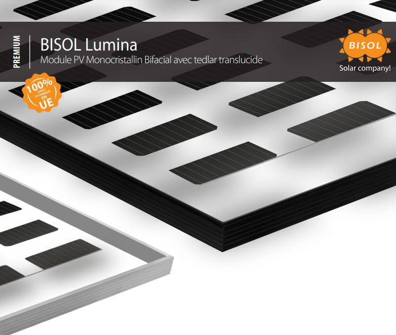 Panneau Solaire - BISOL Lumina 260 Wc Transparence 30 % Bifacial +40 Wc réverb