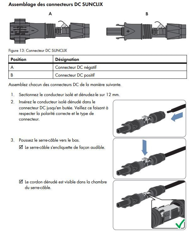 Câble de Liaison DC - Panneaux (MC4) vers Coffret (Sunclix) - 25 m