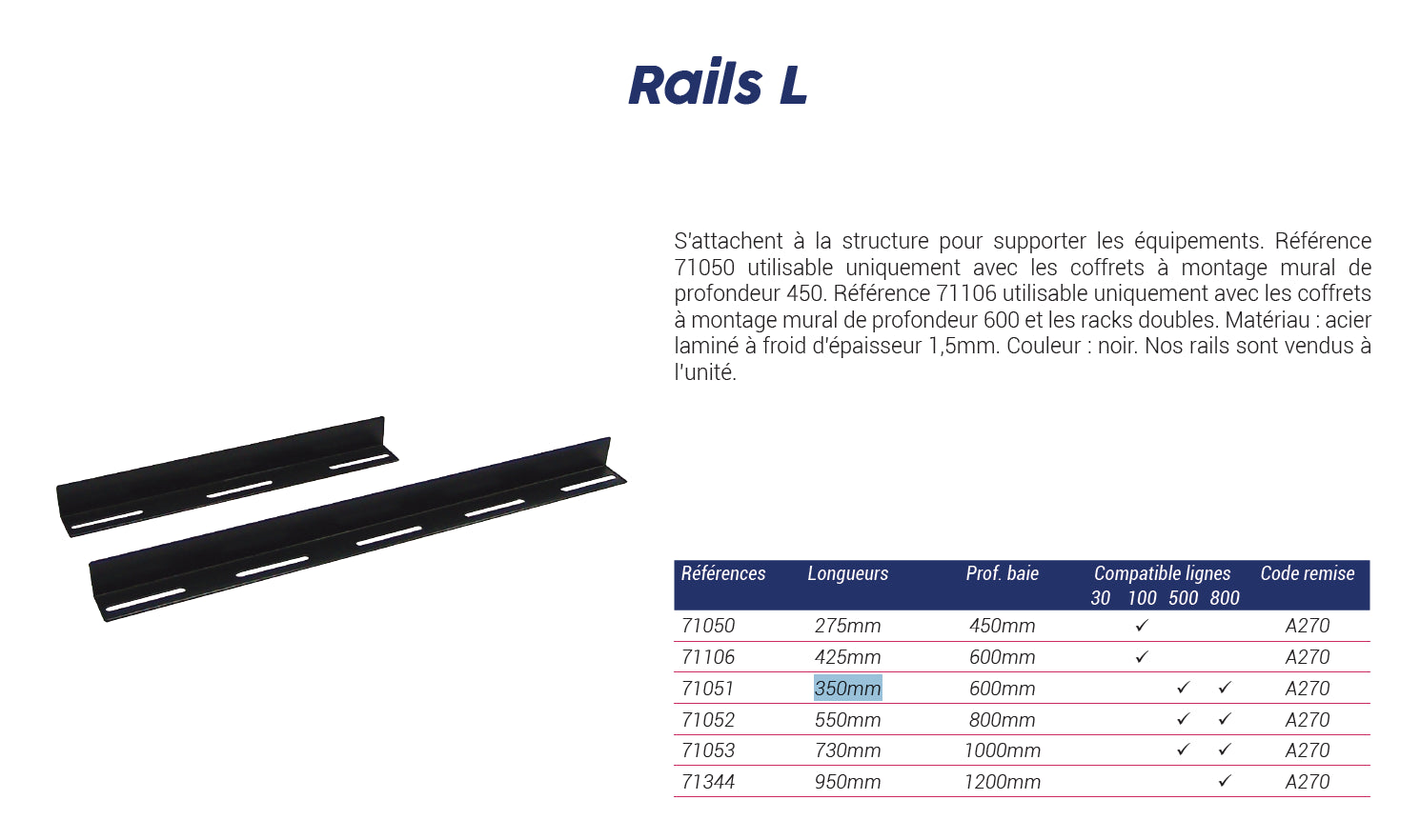 Kit Rail L Longueur 350 mm pour Baie 600 mm