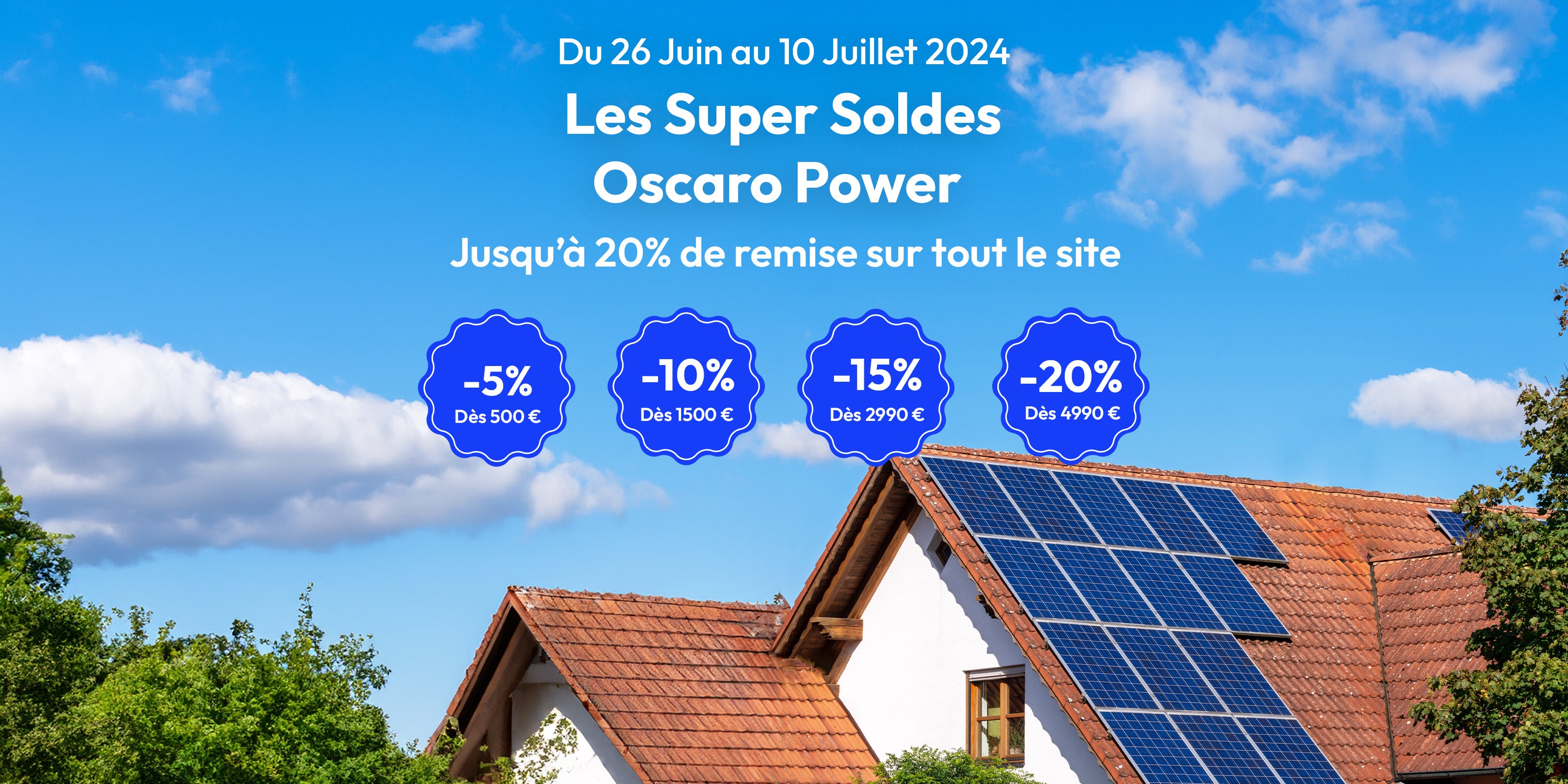 Maison avec panneaux solaires - pastilles promotionnelles Soldes Oscaro Power
